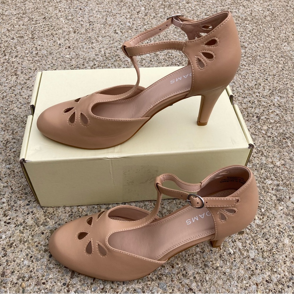 J Adams Nude/Tan T-Strap Heel Pumps Size 10